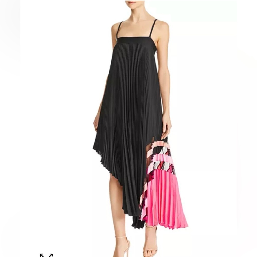 Milly Asymmetrical Black and Pink Cocktail Dress - Sz 12 - NWT